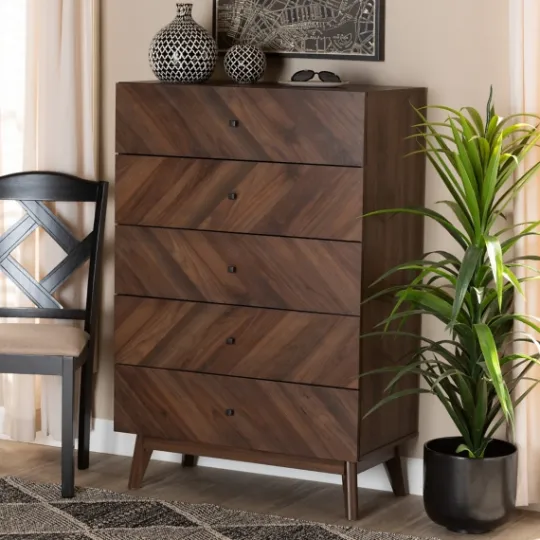 Kirkland's Home Walnut Wood Grain 5-Drawer Chest- Cabinets & Sideboards