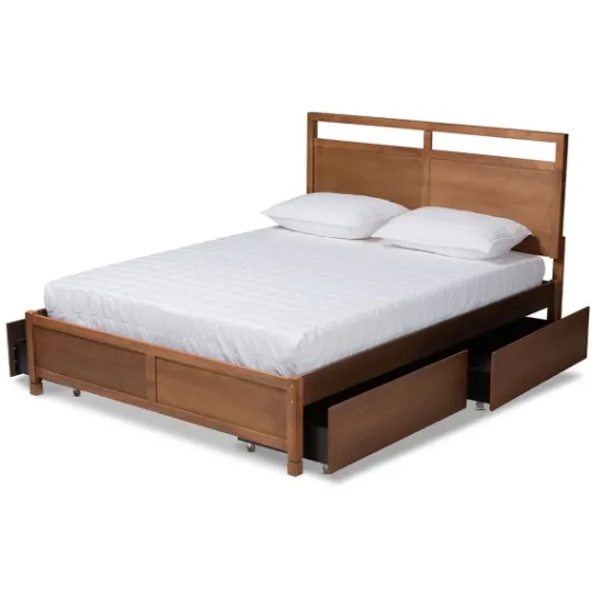 Kirkland's Home Walnut Wood Headboard 4-Drawer Full Platform Bed- Beds & Headboards