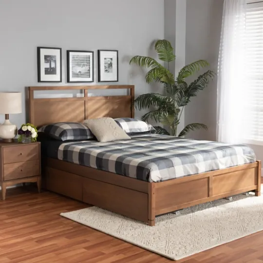 Kirkland's Home Walnut Wood Headboard 4-Drawer Full Platform Bed- Beds & Headboards