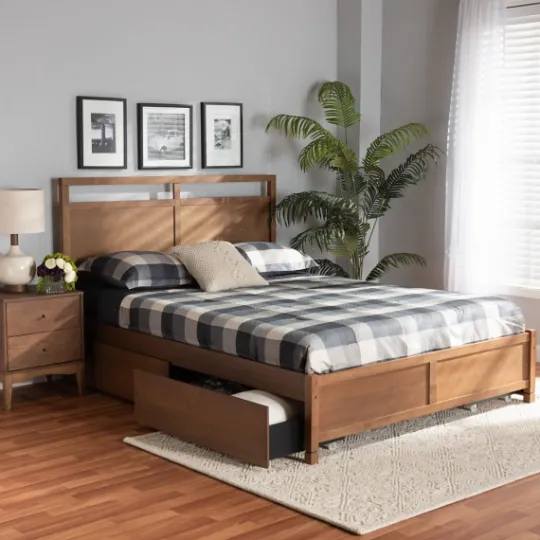 Kirkland's Home Walnut Wood Headboard 4-Drawer Full Platform Bed- Beds & Headboards
