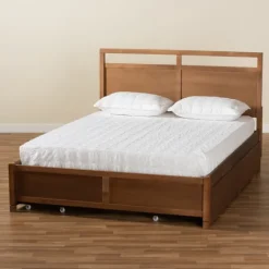 Kirkland's Home Walnut Wood Headboard 4-Drawer King Platform Bed- Beds & Headboards