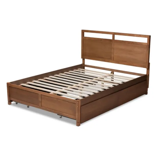 Kirkland's Home Walnut Wood Headboard 4-Drawer King Platform Bed- Beds & Headboards