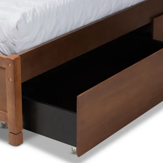 Kirkland's Home Walnut Wood Headboard 4-Drawer King Platform Bed- Beds & Headboards