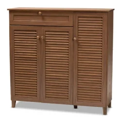 Kirkland's Home Walnut Wood 11-Shelf Paneled Shoe Cabinet- Entryway Furniture