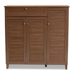 Kirkland's Home Walnut Wood 11-Shelf Paneled Shoe Cabinet- Entryway Furniture