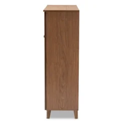 Kirkland's Home Walnut Wood 11-Shelf Paneled Shoe Cabinet- Entryway Furniture