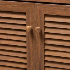 Kirkland's Home Walnut Wood 11-Shelf Paneled Shoe Cabinet- Entryway Furniture