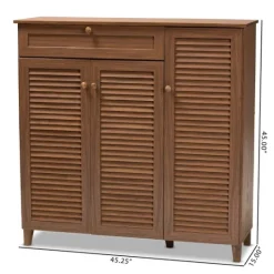 Kirkland's Home Walnut Wood 11-Shelf Paneled Shoe Cabinet- Entryway Furniture