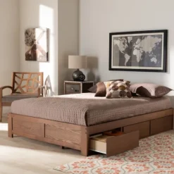 Kirkland's Home Walnut Wooden 3-Drawer Platform Bed- Beds & Headboards