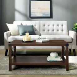 Kirkland's Home Walnut X-Frame Rustic Wood Coffee Table- Coffee Tables