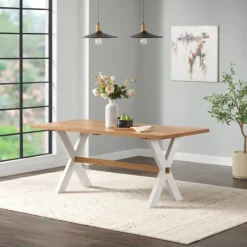 Kirkland's Home Warm Cherry Birch Trestle Base Dining Table- Dining Tables