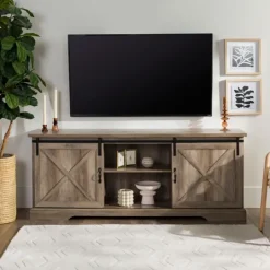 Kirkland's Home Wash Sliding Barn Door Tv Stand- Tv Stands & Media Consoles