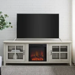 Kirkland's Home Wash Windowpane Fireplace Cabinet- Tv Stands & Media Consoles