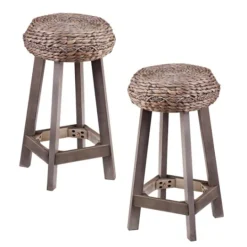 Kirkland's Home Wash Woven Hyacinth Counter Stools, Set Of 2- Bar Stools & Counter Height Stools