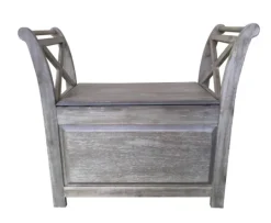 Kirkland's Home Washed Acacia Wood Storage Bench With Arms- Benches & Ottomans