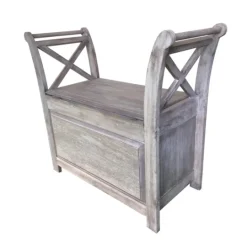 Kirkland's Home Washed Acacia Wood Storage Bench With Arms- Benches & Ottomans