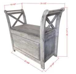 Kirkland's Home Washed Acacia Wood Storage Bench With Arms- Benches & Ottomans