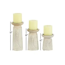 Kirkland's Home Washed Carved Wood Candle Holders, Set Of 3- Candle Holders