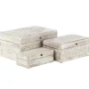 Kirkland's Home Washed Floral Carved Wood Boxes, Set Of 3- Baskets & Boxes