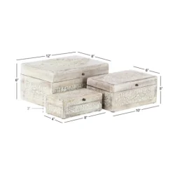 Kirkland's Home Washed Floral Carved Wood Boxes, Set Of 3- Baskets & Boxes