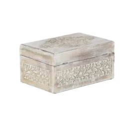 Kirkland's Home Washed Floral Carved Wood Boxes, Set Of 3- Baskets & Boxes