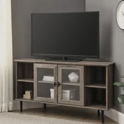 Kirkland's Home Washed Glass Door Corner Tv Stand- Tv Stands & Media Consoles