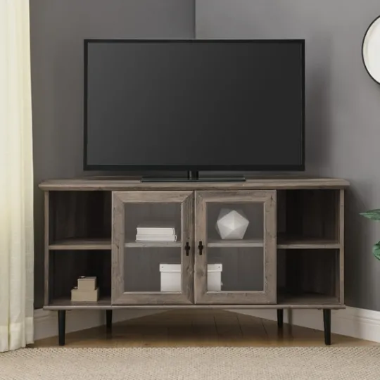 Kirkland's Home Washed Glass Door Corner Tv Stand- Tv Stands & Media Consoles