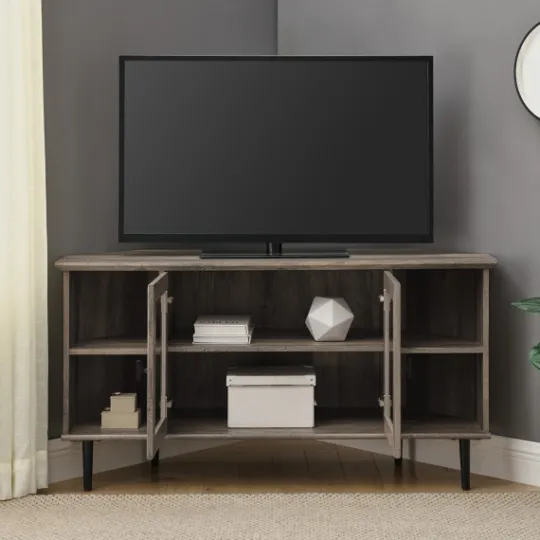 Kirkland's Home Washed Glass Door Corner Tv Stand- Tv Stands & Media Consoles
