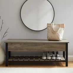 Kirkland's Home Washed Lift-Top Storage Bench- Entryway Furniture