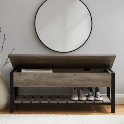 Kirkland's Home Washed Lift-Top Storage Bench- Entryway Furniture