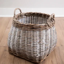 Kirkland's Home Washed Melanie Round Belly Wicker Basket- Baskets & Boxes
