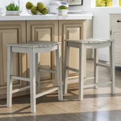 Kirkland's Home Washed Saddle Seat Counter Stools, Set Of 2- Bar Stools & Counter Height Stools
