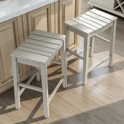 Kirkland's Home Washed Saddle Seat Counter Stools, Set Of 2- Bar Stools & Counter Height Stools