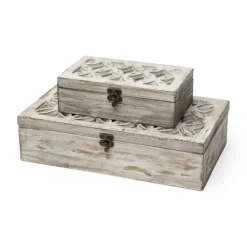 Kirkland's Home Washed Wood Boxes, Set Of 2- Baskets & Boxes