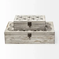 Kirkland's Home Washed Wood Boxes, Set Of 2- Baskets & Boxes