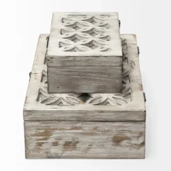 Kirkland's Home Washed Wood Boxes, Set Of 2- Baskets & Boxes