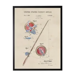 Kirkland's Home Watercolor Fishing Rod Patent Framed Art Print- Framed Art