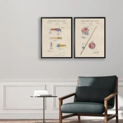 Kirkland's Home Watercolor Fishing Rod Patent Framed Art Print- Framed Art