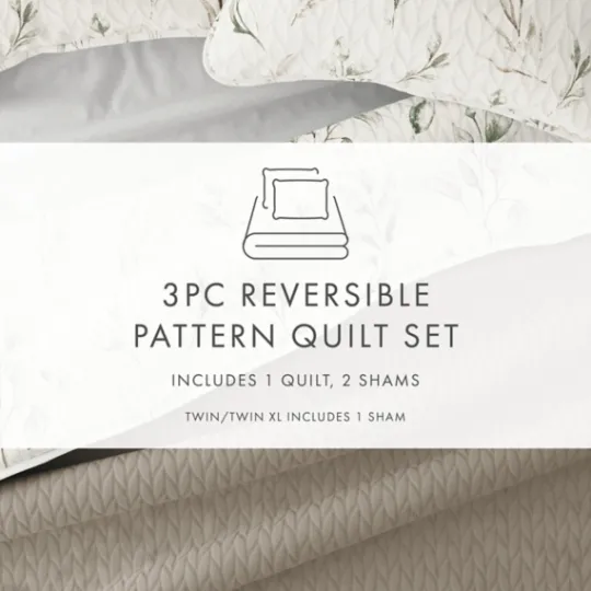Kirkland's Home Watercolor Leaves Reversible 3-Pc. King Quilt Set- Quilts
