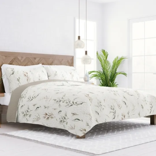 Kirkland's Home Watercolor Leaves Reversible 3-Pc. Queen Quilt Set- Quilts