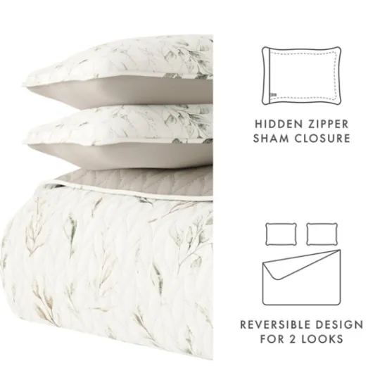 Kirkland's Home Watercolor Leaves Reversible 3-Pc. Queen Quilt Set- Quilts