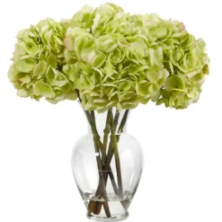Kirkland's Home Watered Hydrangea Bouquet In Round Glass Vase- Arrangements & Greenery