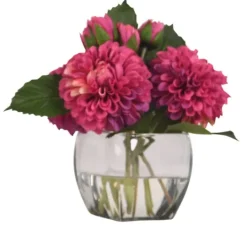 Kirkland's Home Watered Magenta Dahlia Bouquet In Glass Vase- Arrangements & Greenery