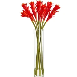 Kirkland's Home Watered Star Bromeliad Bouqet In Glass Vase- Arrangements & Greenery