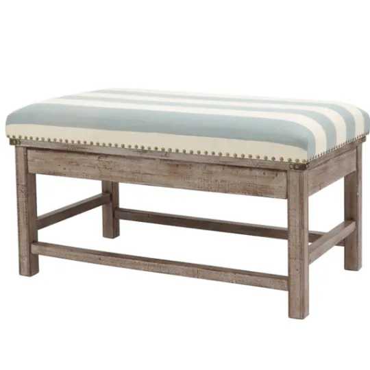 Kirkland's Home Weathered Blue And White Striped Bench- Benches & Ottomans