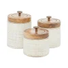 Kirkland's Home Weathered Ivory Jars With Wooden Lids, Set Of 3- Decorative Bowls & Jars