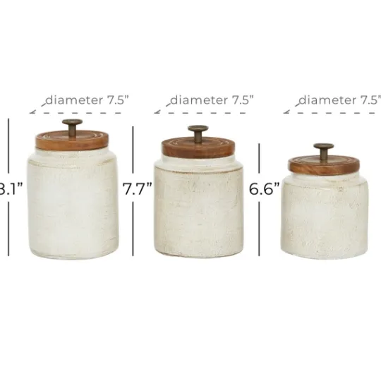 Kirkland's Home Weathered Ivory Jars With Wooden Lids, Set Of 3- Decorative Bowls & Jars