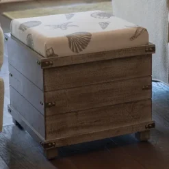 Kirkland's Home Weathered Square Seashell Storage Ottoman- Benches & Ottomans