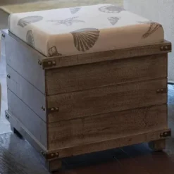 Kirkland's Home Weathered Wood Seashell Storage Ottoman- Benches & Ottomans