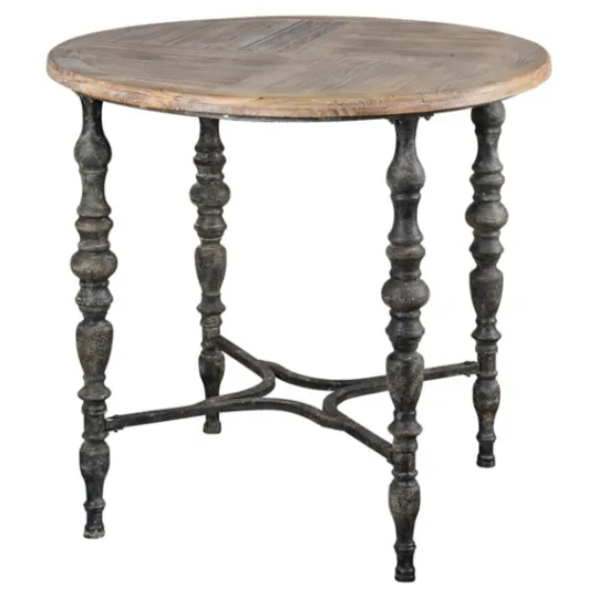 Kirkland's Home Weathered Wood Top Rustic Metal Base Accent Table- Accent & End Tables